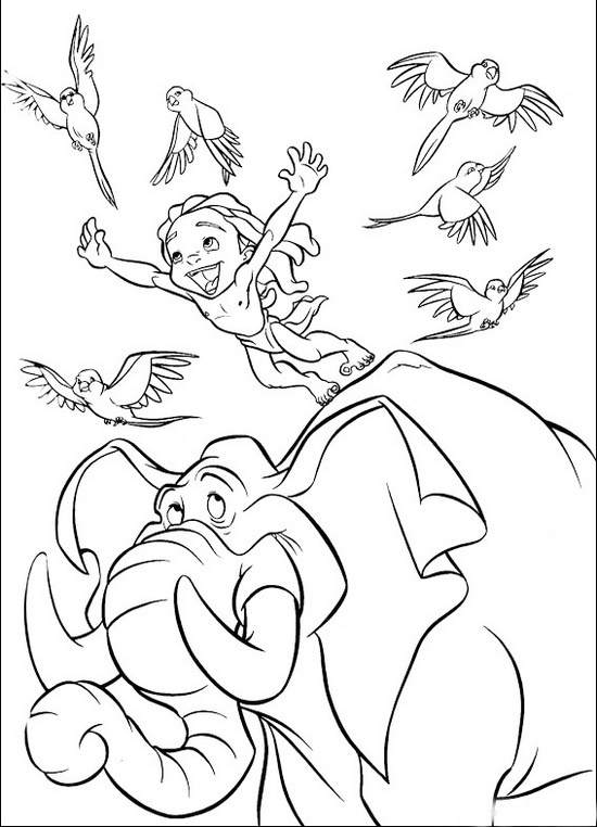 Tarzan II and Elephant coloring sheet