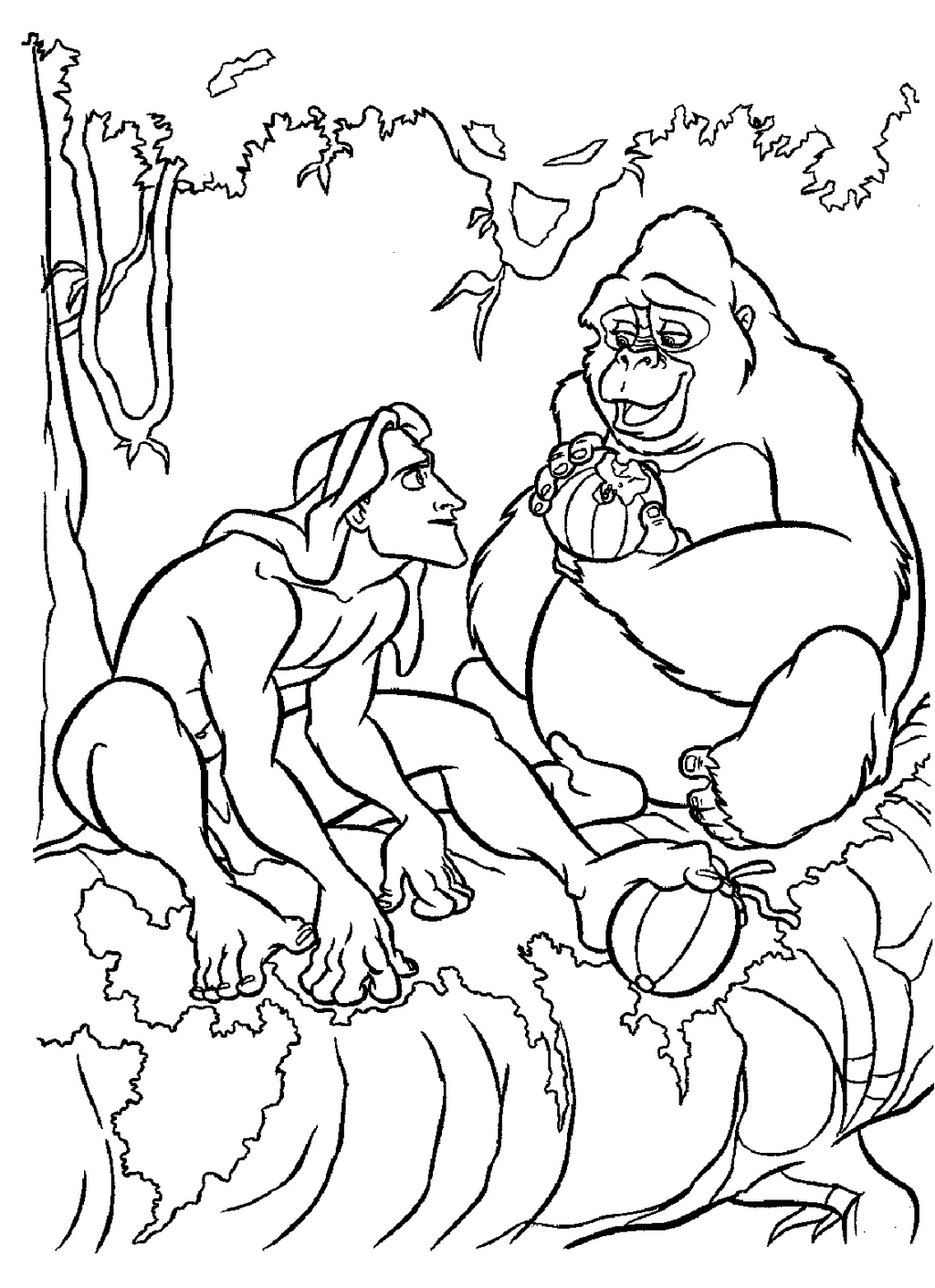 Tarzan talking to animals coloring sheet