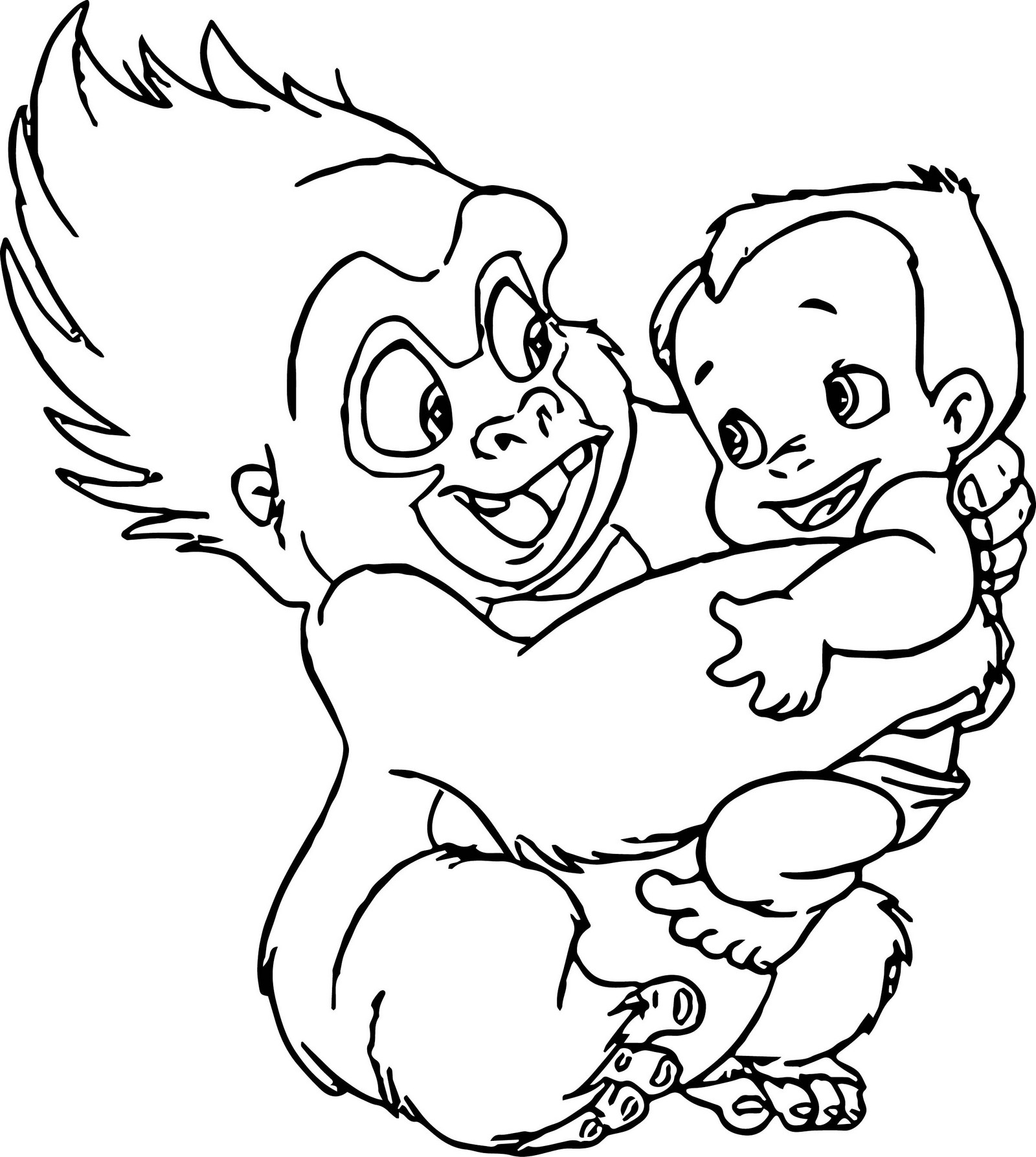 Terk holding Baby tarzan coloring pages
