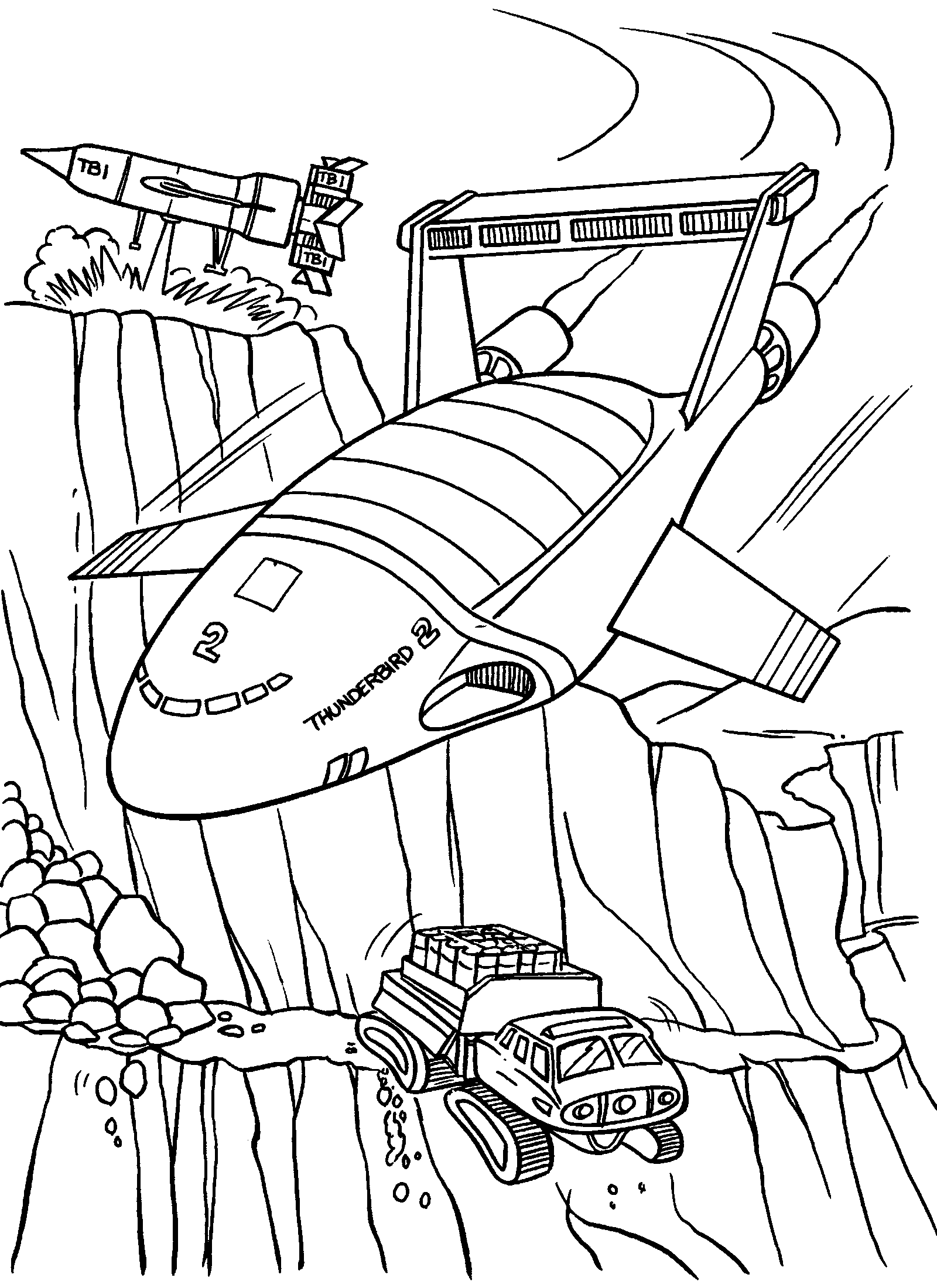 awesome thunderbirds planes coloring picture