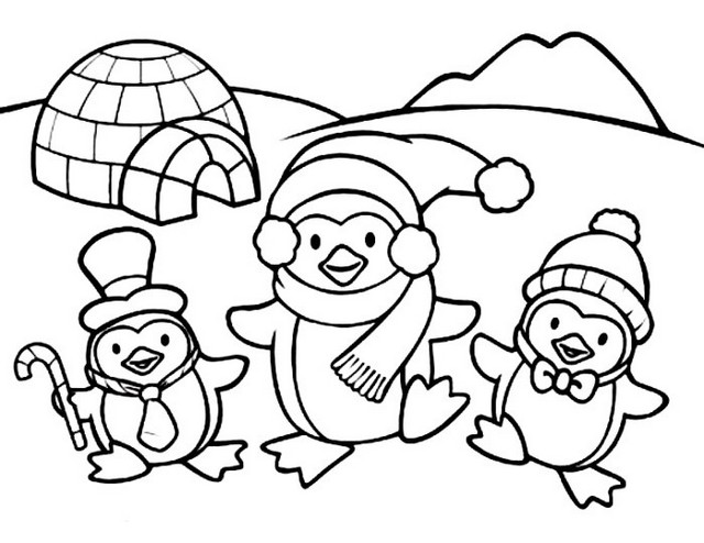 cute penguin in front of igloo coloring sheets