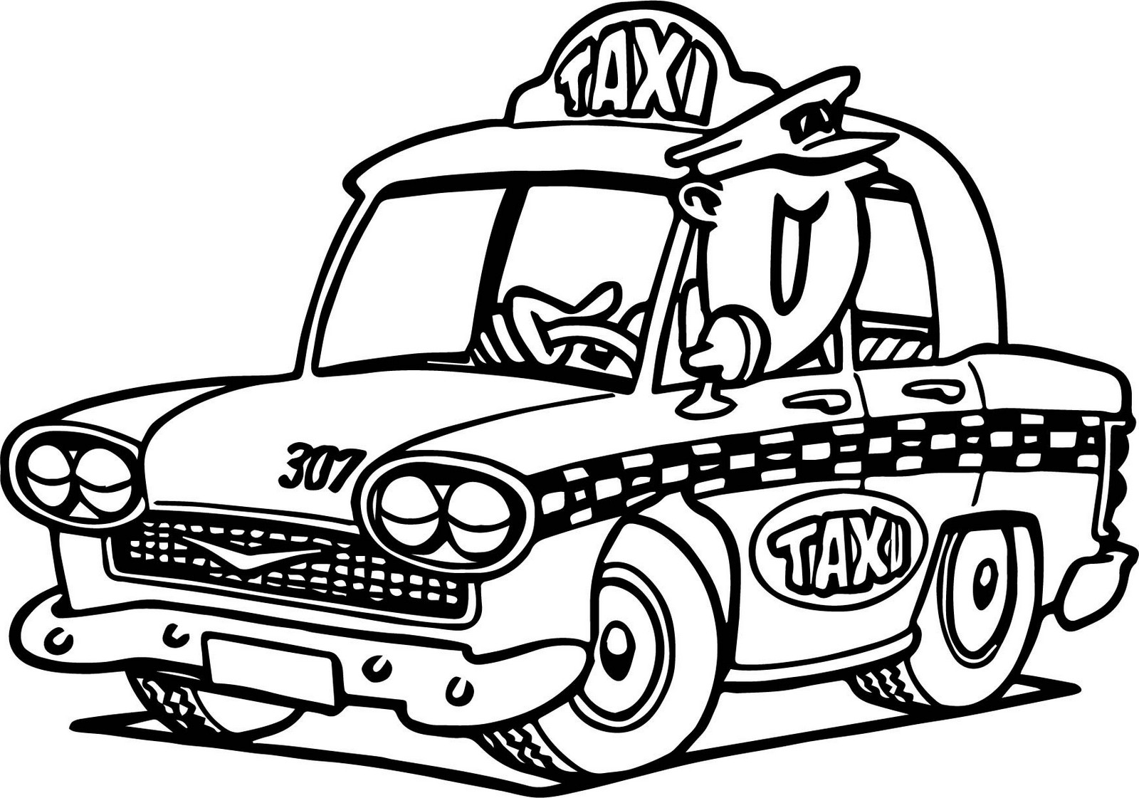 epic taxi car cartoon coloring page for children
