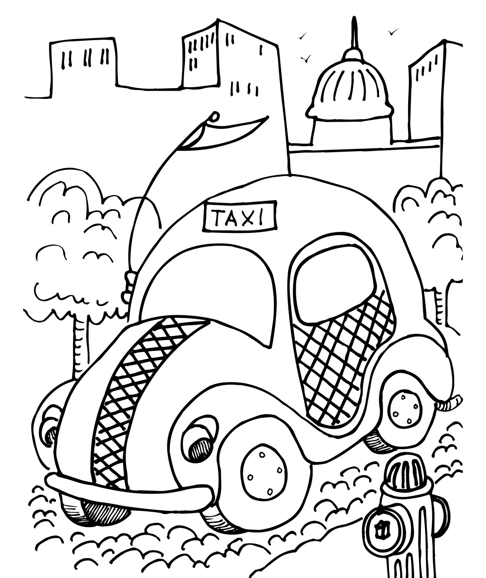 fun taxi coloring sheet for kids
