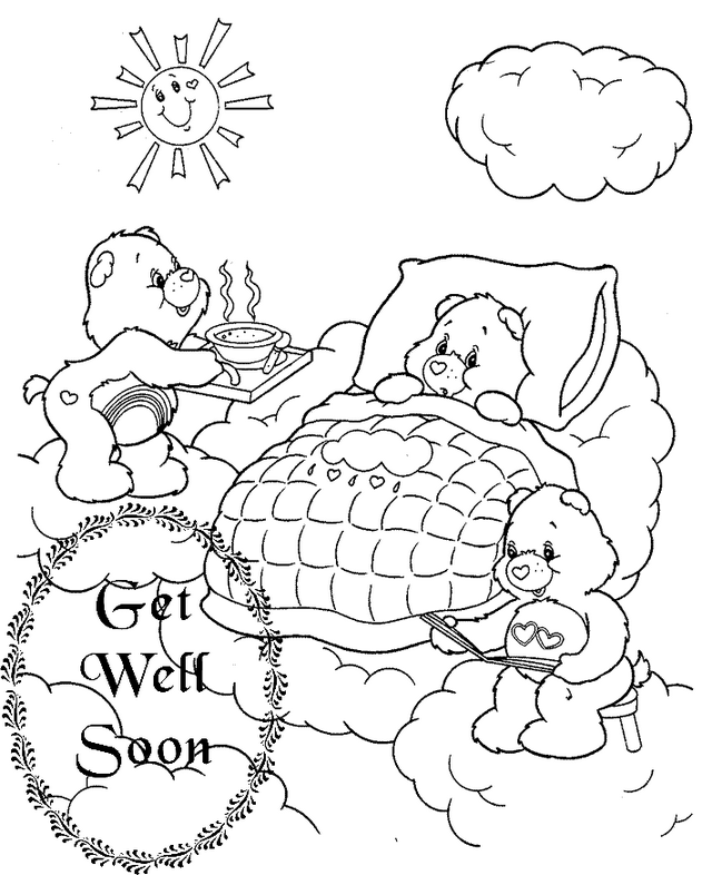 get well soon care bears themed coloring sheet