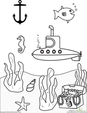 submarine undersea scenery coloring sheet