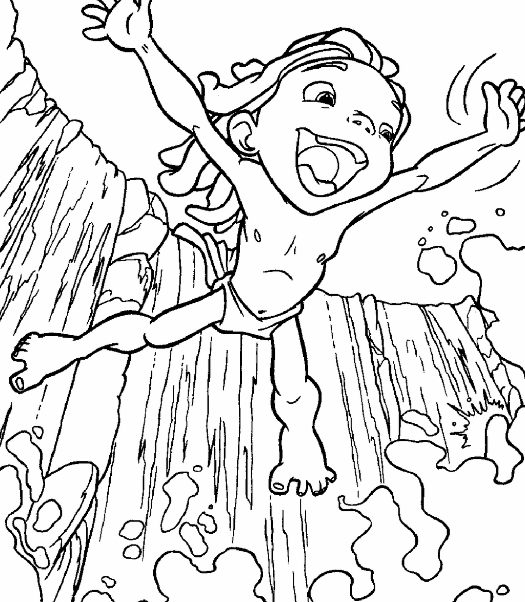 tarzan little swing to the waterfall coloring page