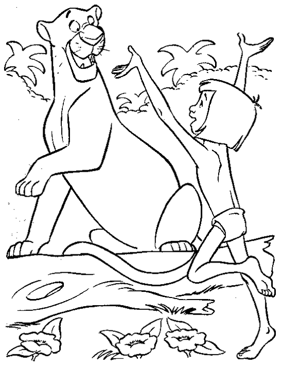 Epic Mowgli and Bagheraa the jungle book coloring sheet for children