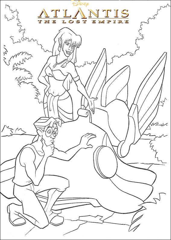 Milo and Princess Kida Atlantis Disney Coloring Page for Kids