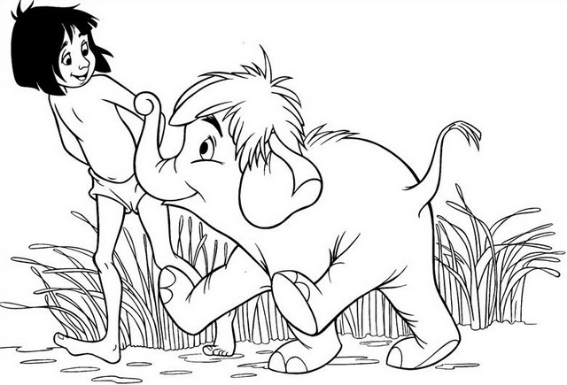 Mowgli and Haathi Jr from the jungle book coloring sheet