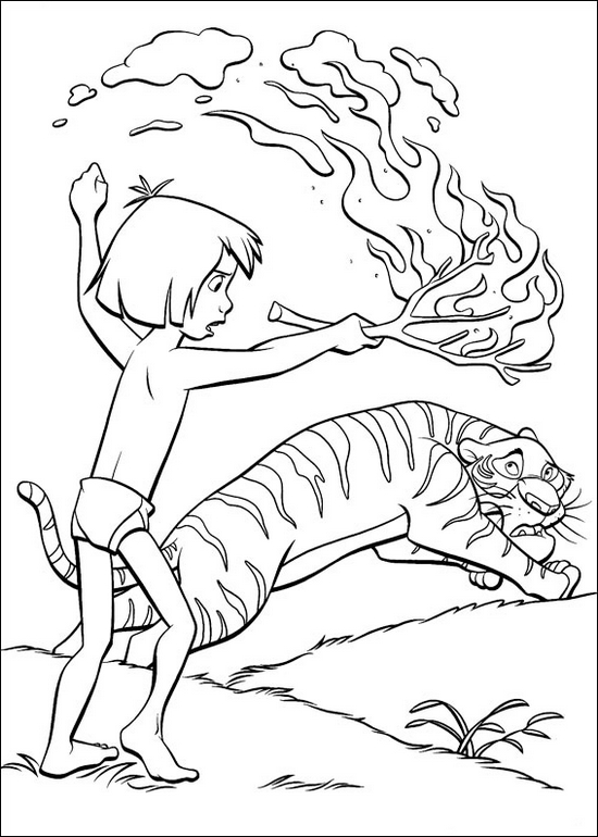 Mowgli and Shere Khan the jungle book coloring sheet