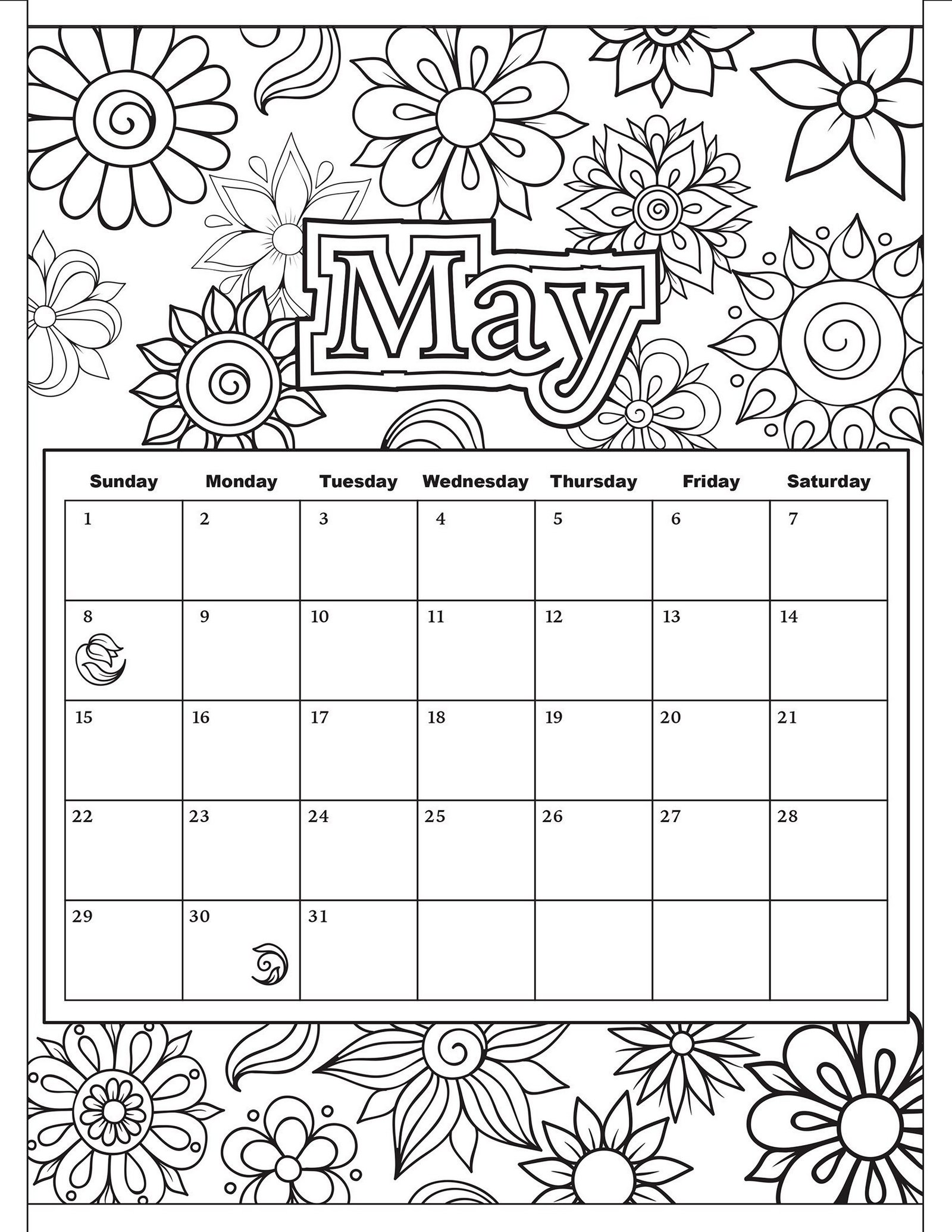 Printable May Calendar Coloring Page