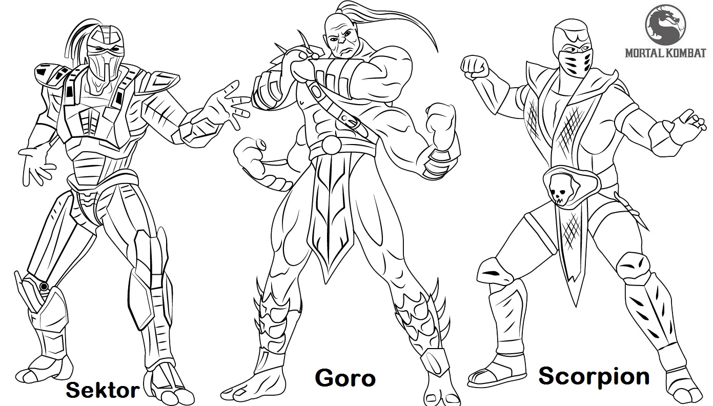 Sektor Goro and Scorpion from Mortal Kombat Coloring Page