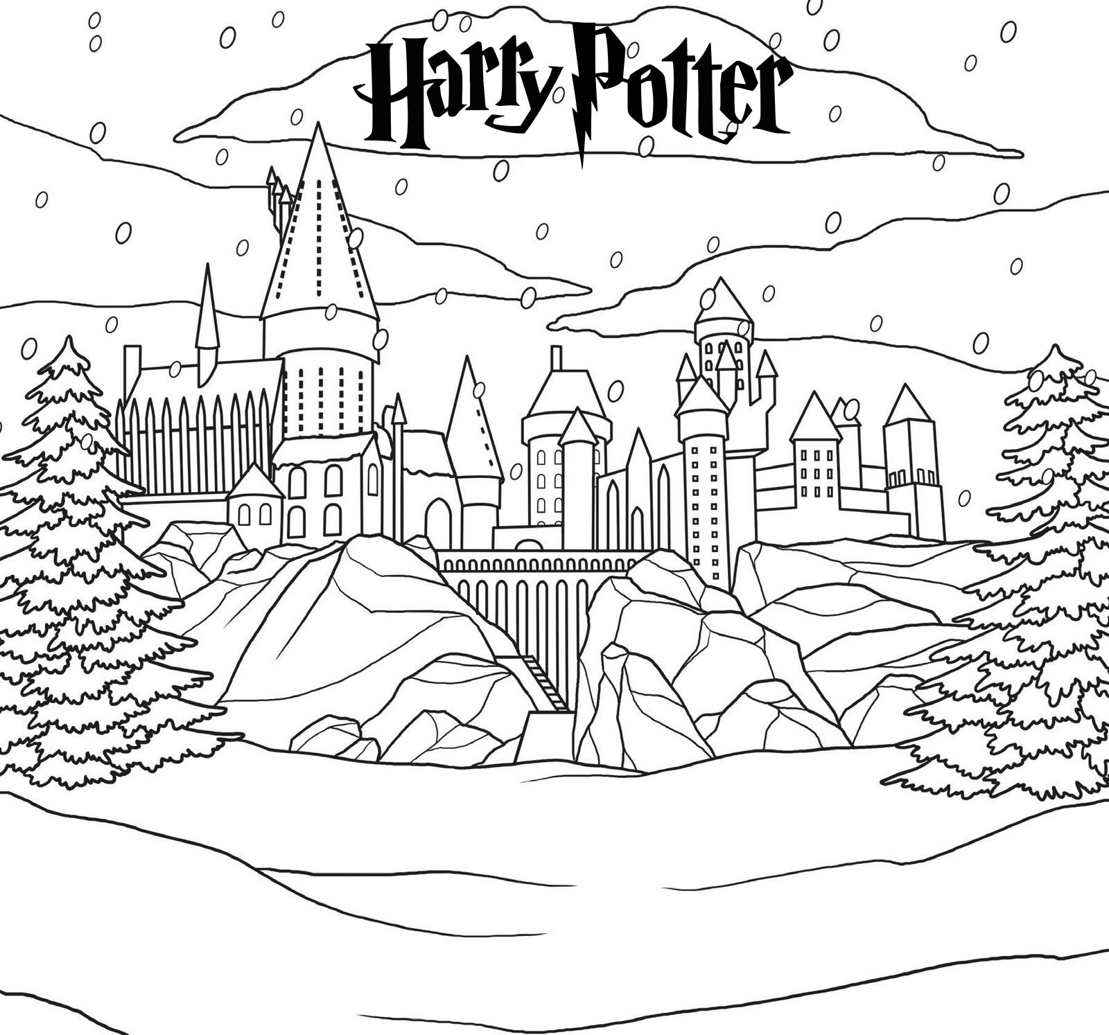 harry potter hogwarts castle in winter coloring page