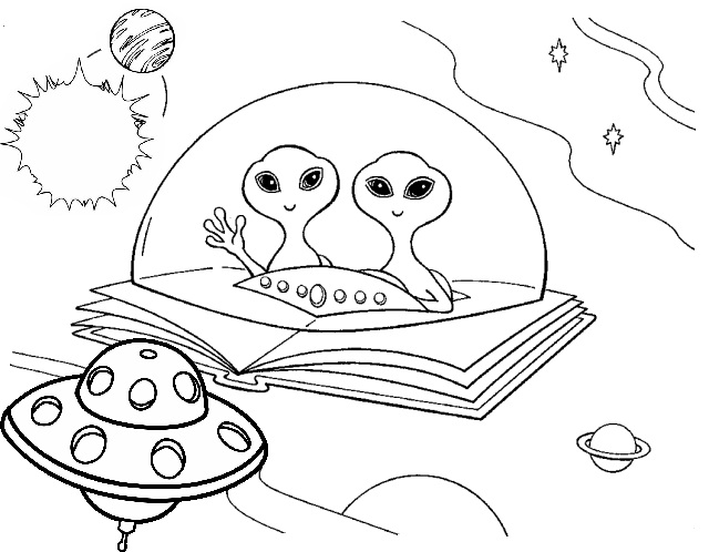 Alien flying UFO coloring pages