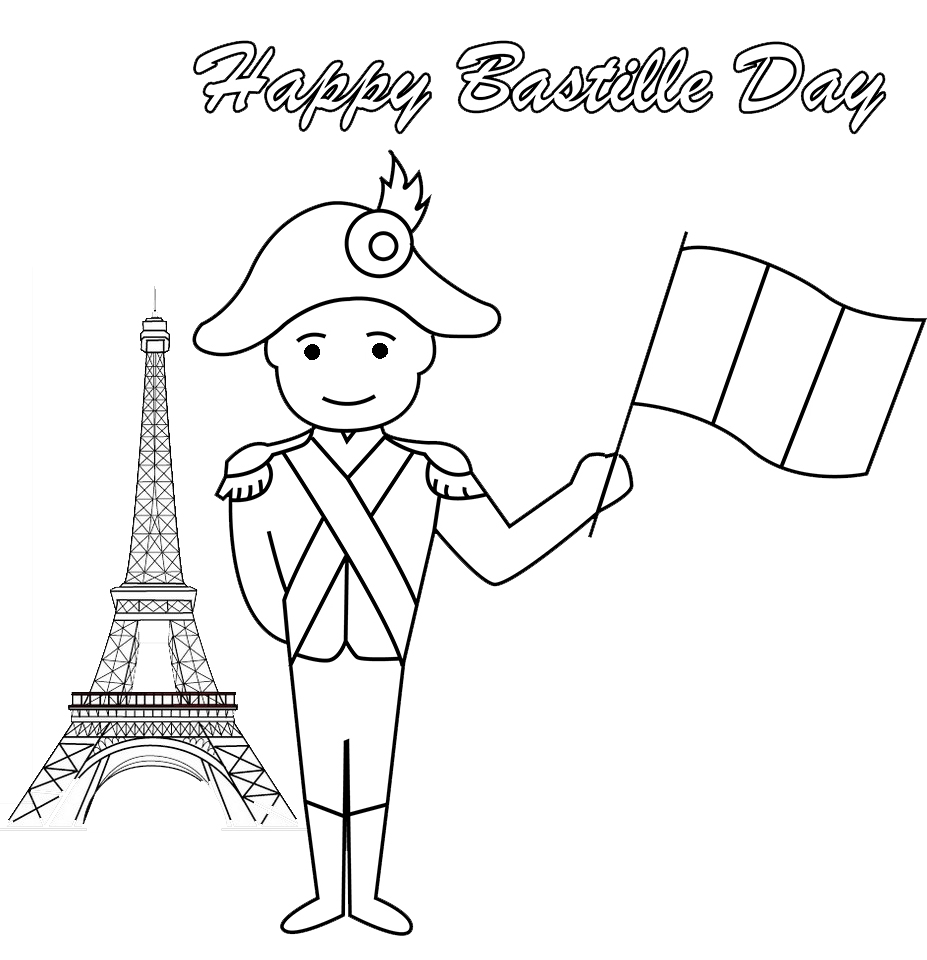 Happy Bastille Day France Coloring Page