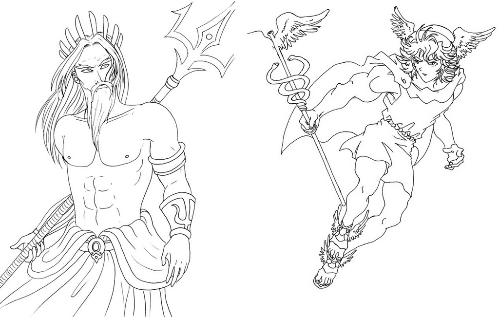 Poseidon and Hermes Coloring Page