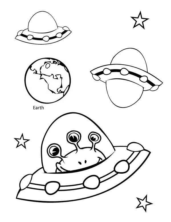 UFO Travelling Earth Coloring Page