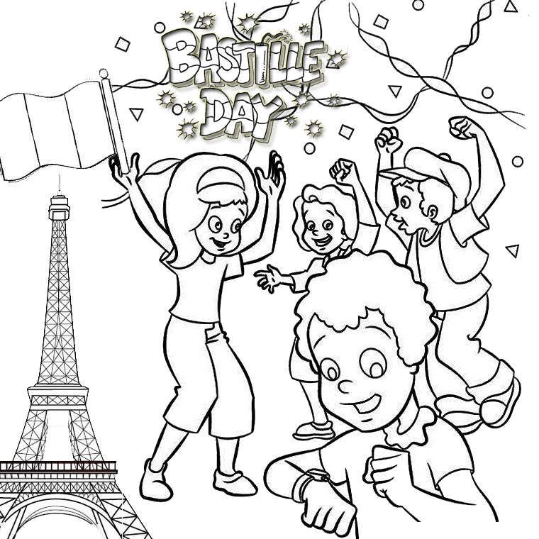 Vive le 14 juillet Bastille Day Paris Coloring Page