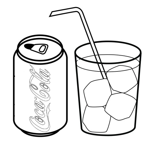 soft drink coca cola and a glass of drink coloring page