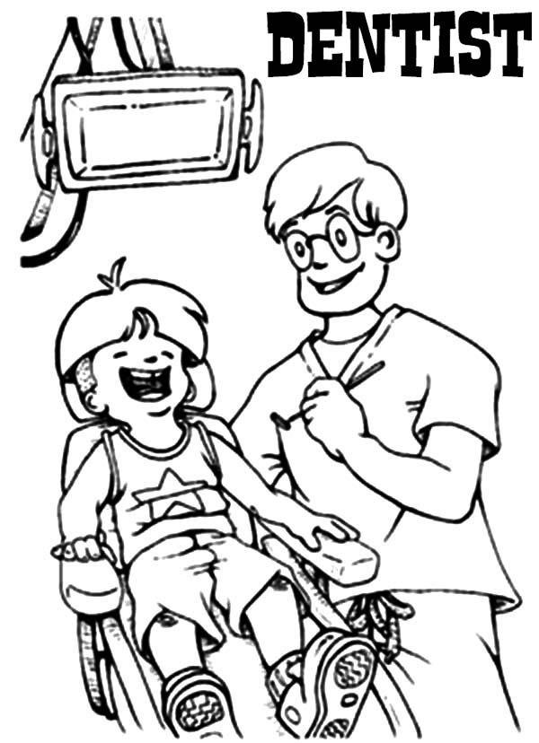 dentist treating kid patient in clinic coloring pages