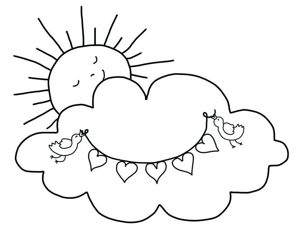 sun smiling behind cloud cartoon coloring page