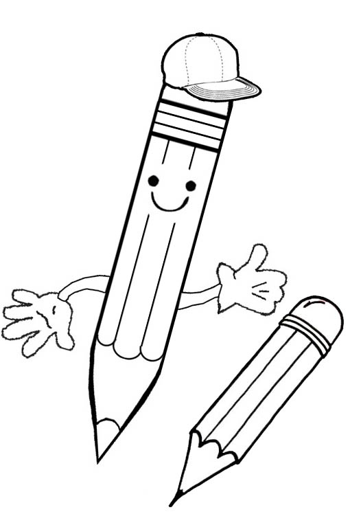 Cute Pencil Cartoon Drawing and Coloring Page