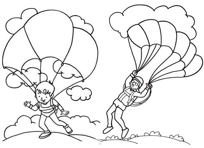 Parachute landing coloring page for kids
