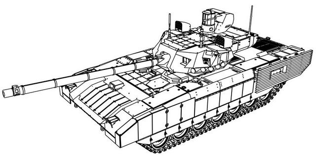 T 14 Armata Tank Blueprints Dimension Coloring Page