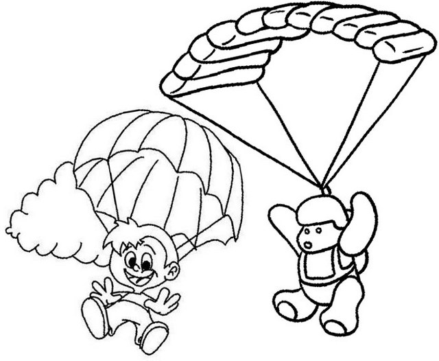 cartoon parachute coloring page for kids