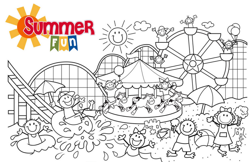 the night carnival of amusement parks in summer coloring page