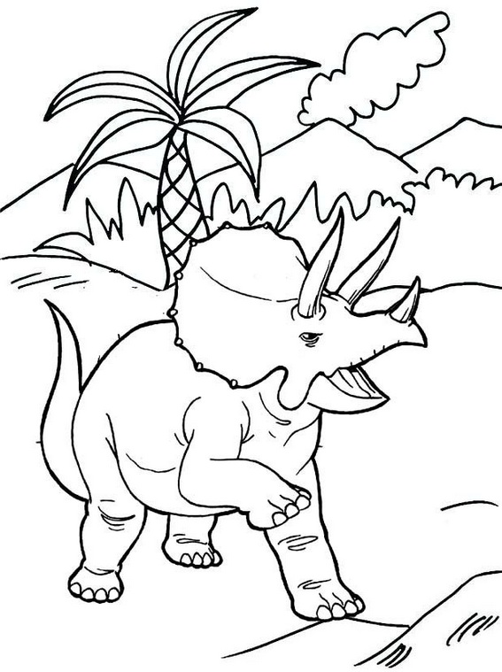 Best Triceratops with Volcano Scenery Coloring Pages