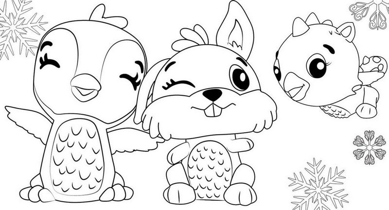 Bunwee Cloud Draggle and Giggling Penguala from Hatchimals Coloring Page