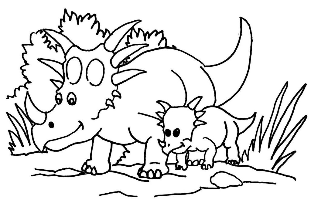 Cartoon Triceratops and Baby Coloring Page