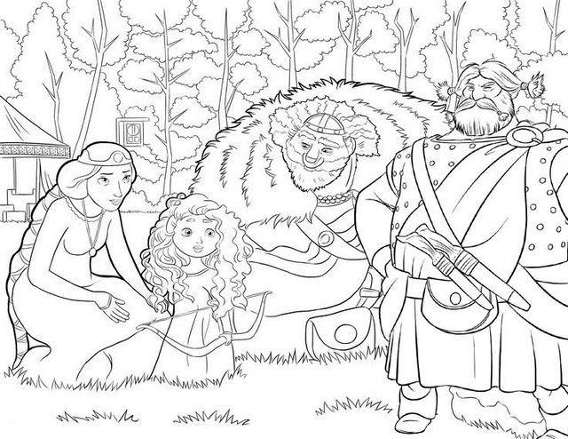 Disney Brave King Fergus Queen elinor Merida and Lord Macguffin Coloring Page