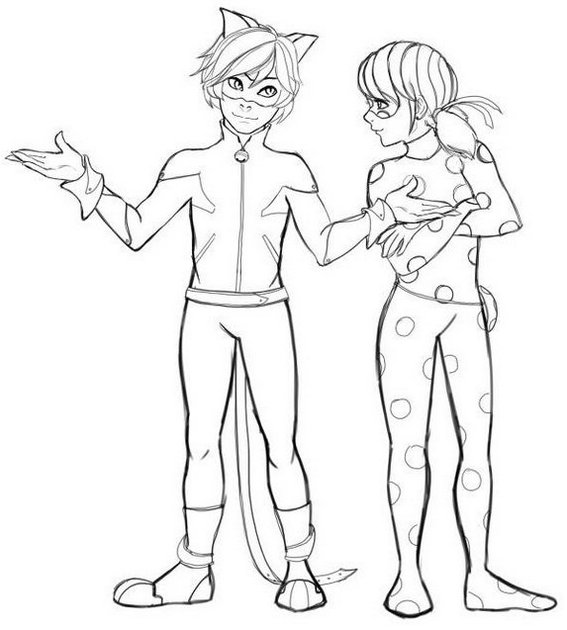 simple miraculous tales of ladybug and cat noir coloring page