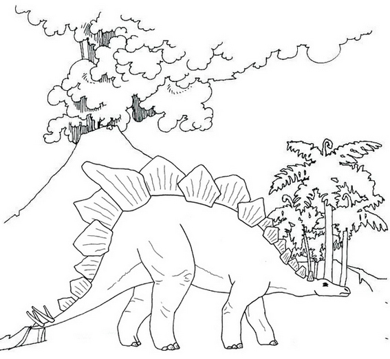 stegosaurus with mountain coloring page