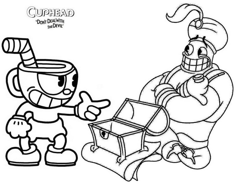 Djimmi the Great and Mugman Cuphead Coloring Page