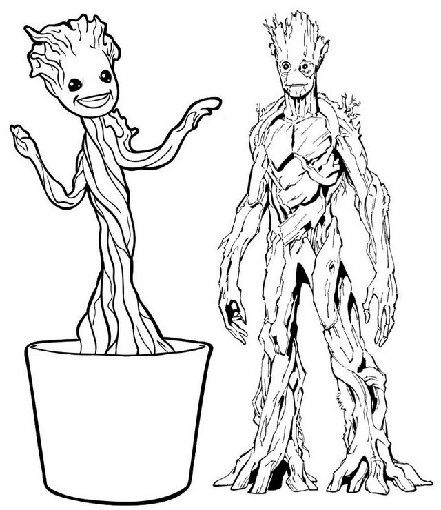 Guardians of Galaxy and Little Groot Coloring Page