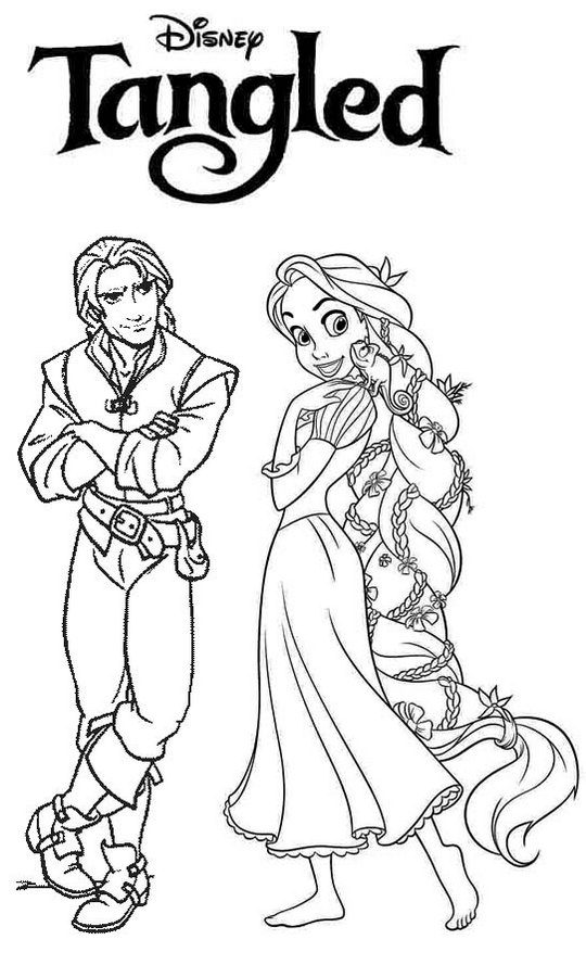 Tangled Rapunzel and Flynn Rider Coloring Page
