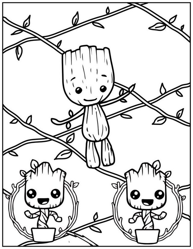 Tiny Baby Groot Plant Coloring Page