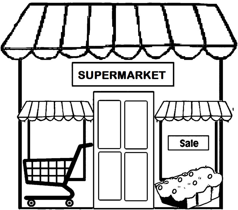 Building Simple Supermarket Coloring Page