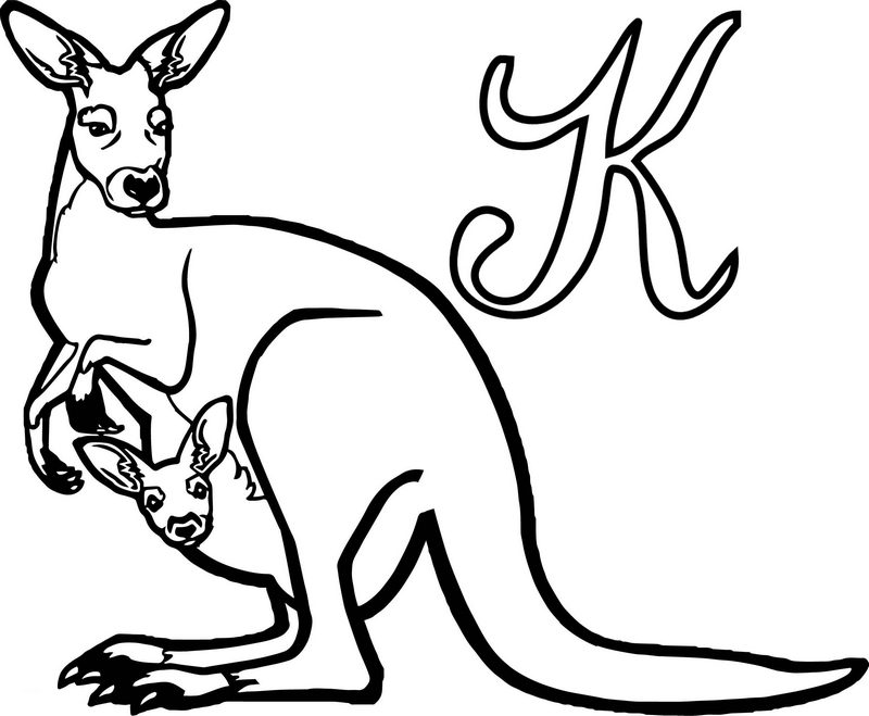 Detailed Letter K for kangaroo coloring page