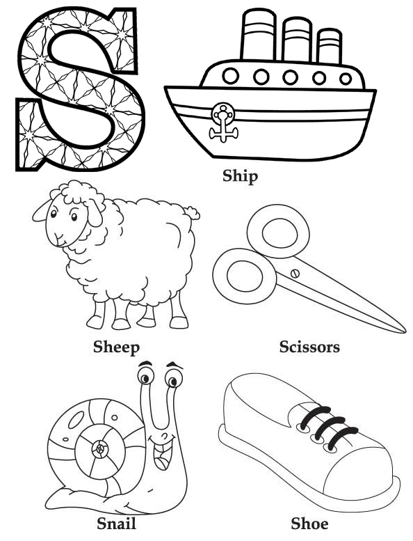 Diagram Letter S initial names of things coloring page