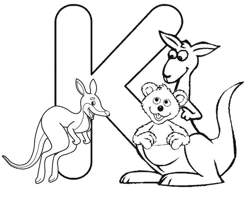 Fun Alphabet K for Kangaroo Coloring Page