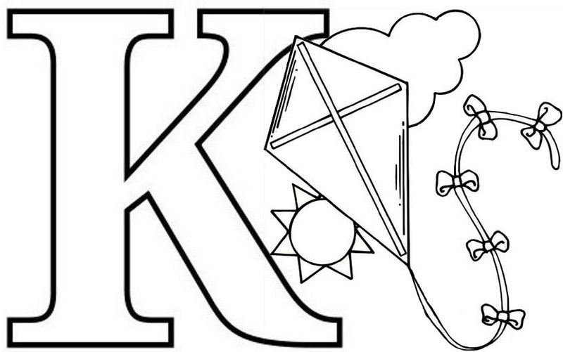 Letter K for Kite Coloring Page