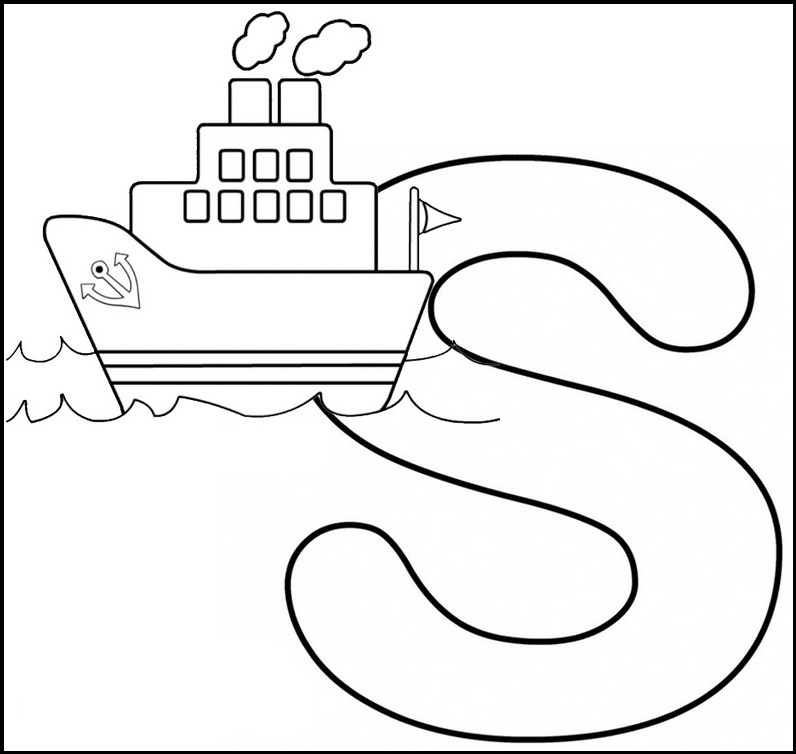 Letter S for Ship Coloring Page