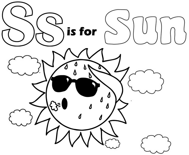 Letter S for Sun Coloring Pages