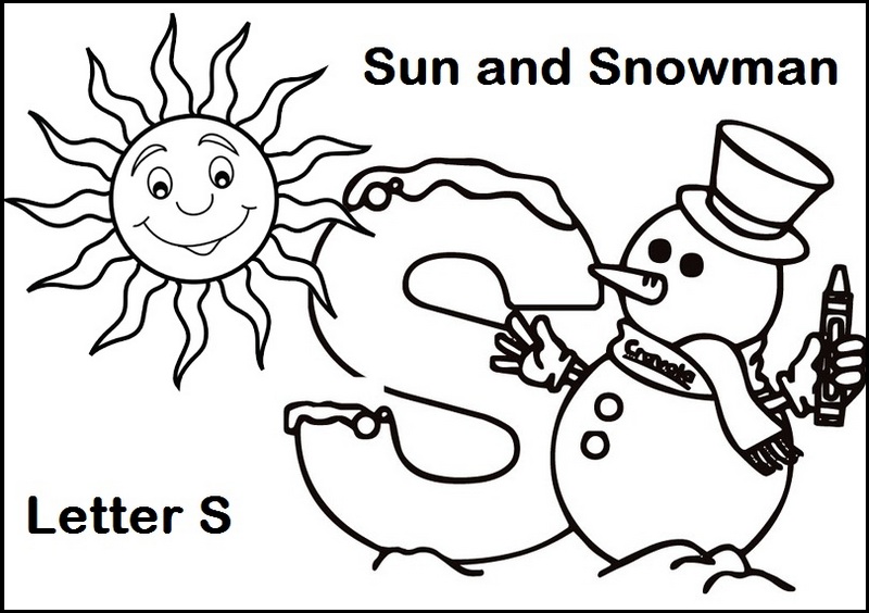 Letter S for Sun and Snowman Coloring Page