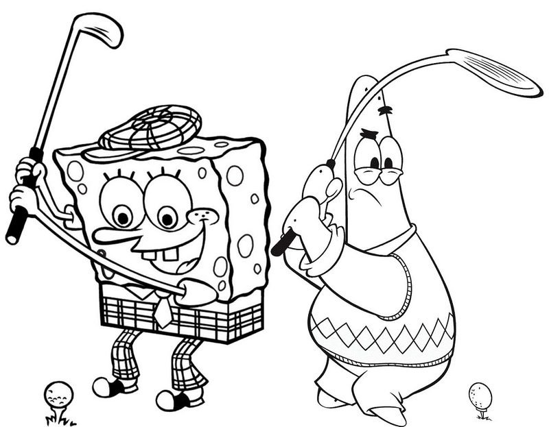 Patrick and Spongebob Golf Coloring Page