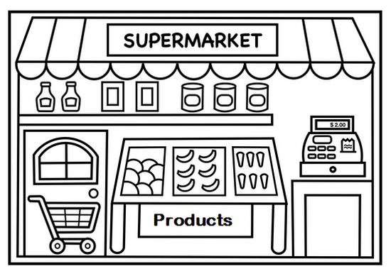 Shopping at Supermarket Coloring Page for Kids